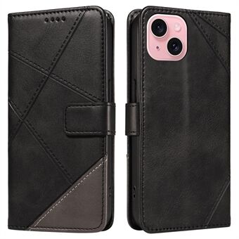 Voor iPhone 15 Hoes PU Lederen Matte TPU Folio Portemonnee Telefoonhoes Geometrische Lijnen