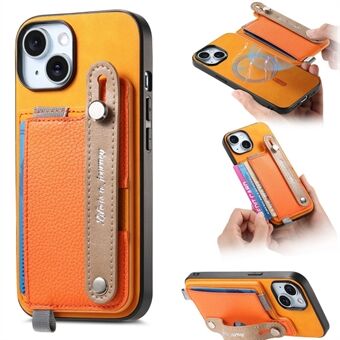 Voor iPhone 15 Hoesje Polsband Standaard Leer+TPU Telefoonhoes Afneembare Kaarthouder