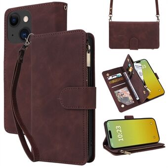 Voor iPhone 15 Hoes Ritsvak Stand View PU Lederen Crossbody Telefoontas