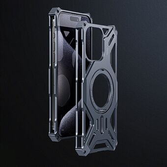 Voor iPhone 15 Hoesje Kickstand Frameless Aluminium Legering+Siliconen Telefoon Bumper Hoes