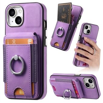 E6 Voor iPhone 15 Hoes Skin-touch Textuur Verticale Flip Kaartenhouder Ringhouder Kickstand Anti-val Cover