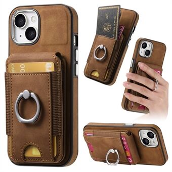 E6 Voor iPhone 15 Hoes Skin-touch Textuur Verticale Flip Kaartenhouder Ringhouder Kickstand Anti-val Cover