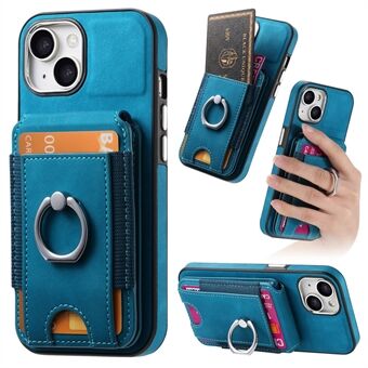 E6 Voor iPhone 15 Hoes Skin-touch Textuur Verticale Flip Kaartenhouder Ringhouder Kickstand Anti-val Hoes