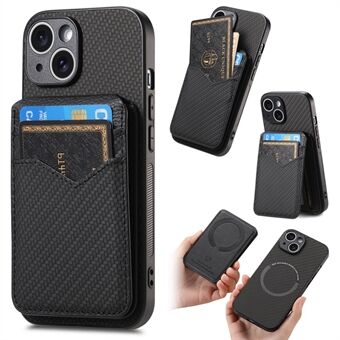 C1-14 Voor iPhone 15 Hoes Carbon Fiber Textuur Verticale Flip Kaart Houder Multi-Hoek Beugel Anti-Val Hoes