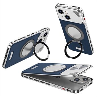 Voor iPhone 15 Hoes Magnetische Sluiting Achterplaat + Metalen Frame Telefoonhoes met Standaard