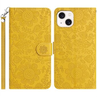 Voor iPhone 15 Hoes Bloemenprint Lederen Flip Portemonnee Telefoonhoesje met Polsbandje