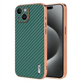 AZNS Voor iPhone 15 Hoes Electroplating Carbon Fiber Textuur PU+TPU Telefoon Hoes