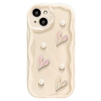 Voor iPhone 15 Hoesje 3D Hartontwerp Zachte TPU Schokbestendige Hoes - Wit