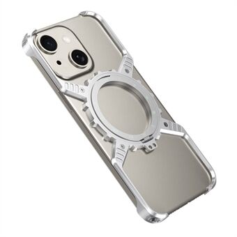 Voor iPhone 15 / 14 / 13 Hoes Magnetische Kickstand Aluminiumlegering+PC Bumper Telefoonhoes Warmteafvoer