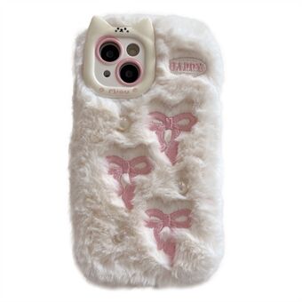 Voor iPhone 15 Hoes 3D Strikontwerp Parelaccenten Pluizige Winter TPU Telefoonhoes