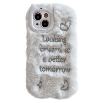 Voor iPhone 15 Hoesje Kattenoor Pluizige Harige Winter TPU Geborduurde Telefoonhoes