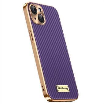 Voor iPhone 15 Hoesje Koolstofvezel Textuur Elektroplating Runderleer+TPU Telefoonhoesje