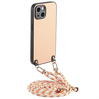 Voor iPhone 15 Hoesje Carbon Fiber Textuur Hybride Telefoon Achterkant Hoes met Verstelbare Band