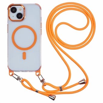 Voor iPhone 15 Transparante Hoes Compatibel met MagSafe Schokbestendige PC+TPU Telefoonhoes met Lange Lanyard