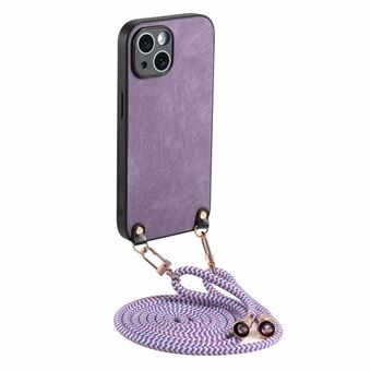 Voor iPhone 15 Hoes Retro Textuur Lederen Beklede PC+TPU Telefoonhoes met Hangsnoer