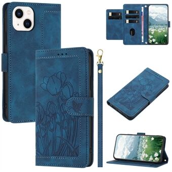 Voor iPhone 15 Hoesje Tulp Leren Telefoonhoesje met 5 Kaartsleuven Portemonnee