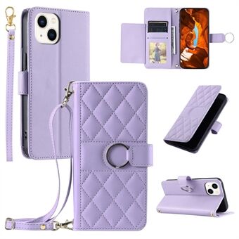 Voor iPhone 15 Crossbody Leren Hoes Ringgesp Portemonnee Standaard Ruitjes Mobiele Hoes