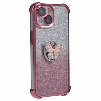 Voor iPhone 15 Hoesje Vlinder Kickstand Glitter TPU Schokbestendige Telefoonhoes