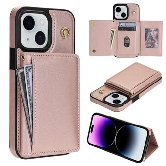 BKS-003 Voor iPhone 15 Hoes Tri-Fold Kaartenhouder Standaard TPU+Lederen Achterkant Hoes met Schouderriem