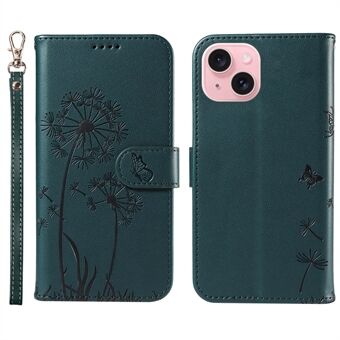 Voor iPhone 15 Leren Hoesje Portemonnee Telefoonhoesje Paardenbloemprint