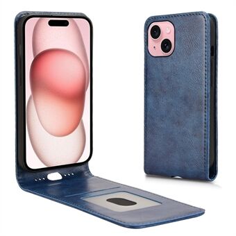 Voor iPhone 15 Hoesje met Kaartsleuf Magnetische Verticale Flip Lederen Telefoonhoes