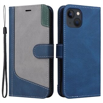 Driekleurige Splicing Portemonnee Hoesje voor iPhone 15, PU-leren Telefoonstandaard Cover met Polsband.