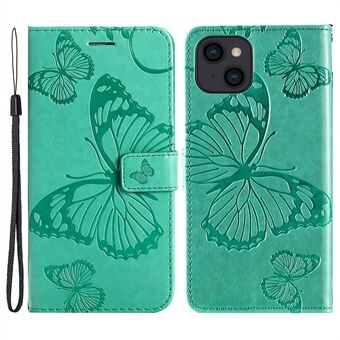 KT Imprint Flower Series-2 Voor iPhone 15 Vlinder Afdruk Leren Telefoonhoes Portemonnee Stand Cover.