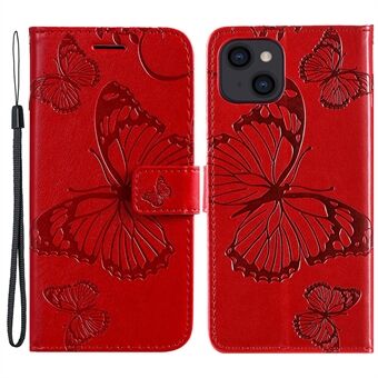 KT Imprinting Flower Series-2 Voor iPhone 15 Vlinder Imprint Leren Telefoonhoesje Portemonnee Stand Cover