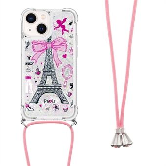 YB Quicksand Serie-5 voor iPhone 15 Telefoonhoesje met patroonafbeelding van TPU-vloeistof zwevend telefoonhoesje met draagkoord