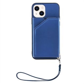 YB Lederen Coating Serie-2 voor iPhone 15 Leren+TPU Hoesje met Kickstand Kaarthouder Telefoonhoesje met Riem