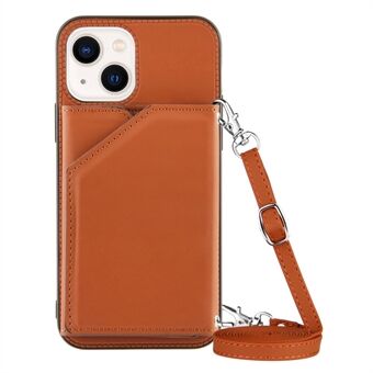 YB-1 Serie voor iPhone 15 Kaarthouder Achterkant Hoesje Leer+TPU Standaard en Draagriem