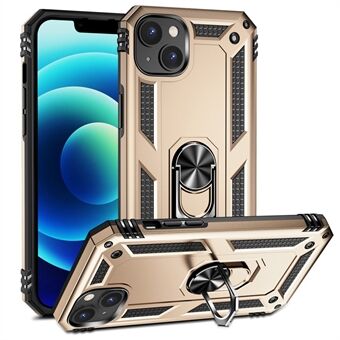 Voor iPhone 15 Anti-kras PC + TPU hoesje met kickstand en ingebouwde magnetische houder metalen vel.