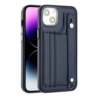 YB Leather Coating Series-5 Voor iPhone 15 PU Leder+TPU Hoesje met Kaarthouder, Telefoonhoesje met Bandje en Standaard