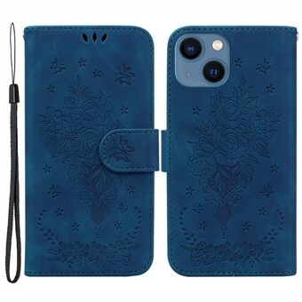 Roze Vlinder Geprint Leren Hoesje voor iPhone 15, Stand Portemonnee Beschermende Telefoonhoes