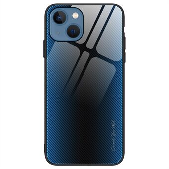 Voor iPhone 15 mobielhoesje, gehard glas + zachte TPU-hoes met koolstofvezel textuur.