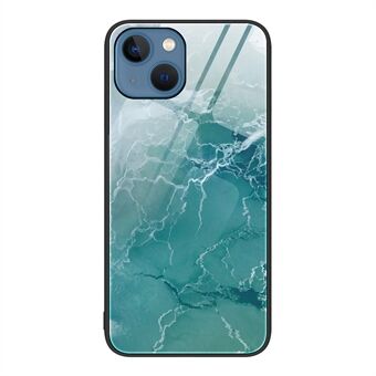 Voor iPhone 15 Marmerpatroon Telefoonhoes Gehard Glas+PC+TPU Anti-kras Cover