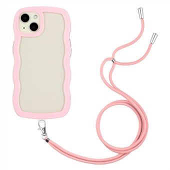 Voor iPhone 15 Wave Frame Shape telefoonhoesje PC + TPU transparante cover met verstelbare lanyard.