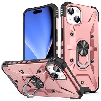 Voor iPhone 15 TPU+ PC Beschermhoes met Ring Houder en Opvouwbare Stand Achterkant