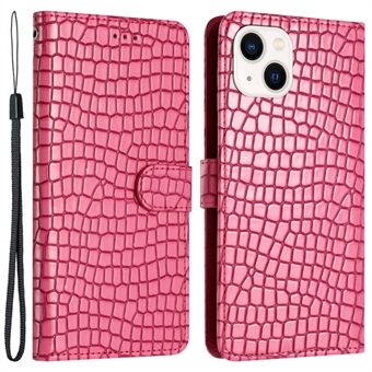 Voor de iPhone 15 PU lederen portemonnee flip telefoonhoesje, schokbestendig krokodil textuur standaardhoesje met riem.