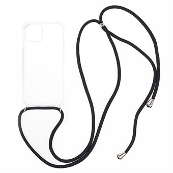 Anti-val Beschermhoes voor iPhone 15, Vierhoekige Schokbestendige Transparante TPU Telefoonhoes met Lanyard.