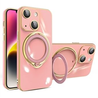 Voor iPhone 15 Kickstand Telefoonhoesje Zachte TPU Elektroplating Cover met Lensbeschermer