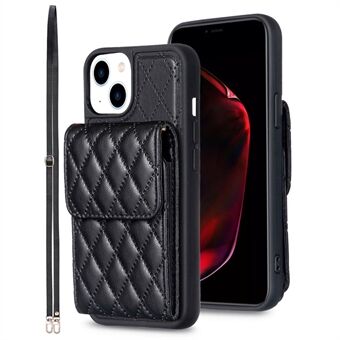 Voor iPhone 15 PU Lederen Gecoate TPU Telefoonhoes Verticaal Kaartsleuf Kickstand Patroon Gedrukte Cover