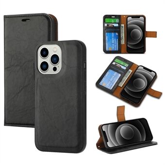 Gekke Paardentextuur Portemonnee Stand Leren Hoesje voor iPhone 15 Afneembare 2-in-1 Magnetische Absorptie Telefoonhoes