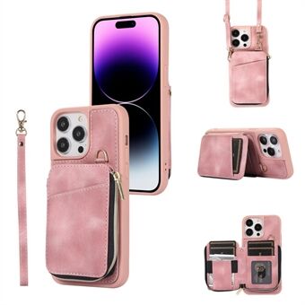 Rits Portemonnee Telefoonstandaardhoesje voor iPhone 15, PU-leren gecoate TPU-achterkanthoes.