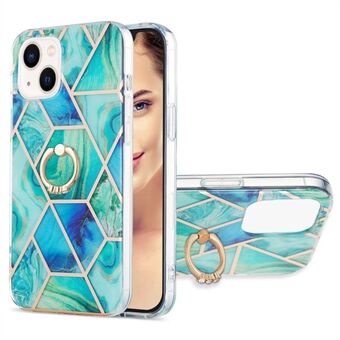 Voor iPhone 15 YB IMD Serie-7 Electroplating Ring Kickstand Case Splicing Marble Pattern IMD TPU Telefoonhoes