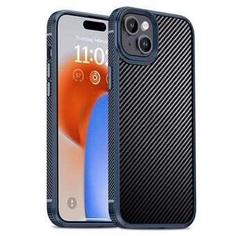 IPAKY Carbon Fiber Texture TPU + PC hoesje voor iPhone 15, Beschermende Telefoonhoes tegen vallen.