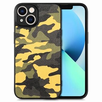 Voor iPhone 15 Camouflage PU Lederen Coating PC + TPU Hoesje met nauwkeurige uitsparingen voor de telefoon achterkant