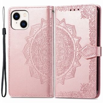 Voor iPhone 15 PU lederen portemonnee telefoonhoes met reliëf mandala patroon en een smartphone houder