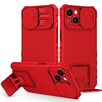 Voor iPhone 15 Slide Camera Cover Telefoonhoesje PC+TPU Schokbestendige Hoes met Kickstand