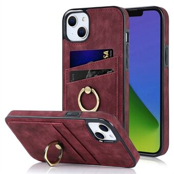 Kaarthouder Telefoonhoesje voor iPhone 15, Retro PU Leren Coating TPU Hoesje met Ring Kickstand